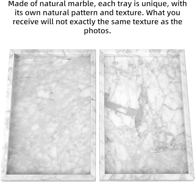Marble Bathroom Vanity Tray, Natural Luxury Vanity Home Kitchen Bathroom Table Tray, Stone Decorative Countertop Dresser Trays for Key Coffee Perfume Jewelry Makeup (Carrara White, 12"x 8" x1.2")