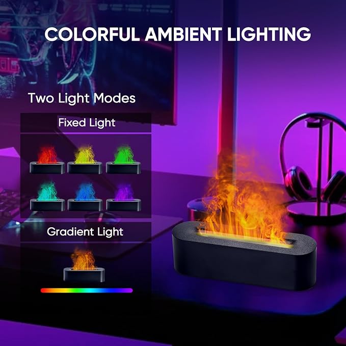 YALEDI Essential Oil Diffuser, Fireplace Flame Fire Oil Diffuser, 150ml Ultrasonic Cool Mist Aromatherapy Humidifier, Scent Aroma Diffuser with 7 Colors Light, Timer & Auto-Off for Home, Room (Black)