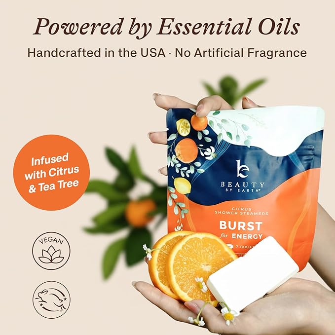 Shower Steamers Aromatherapy - USA Made with Natural Ingredients & Citrus Essential Oil, Mothers Day Gifts for Mom, Long Lasting Shower Bombs for Energy Boost, Spa Gifts for Women & Men