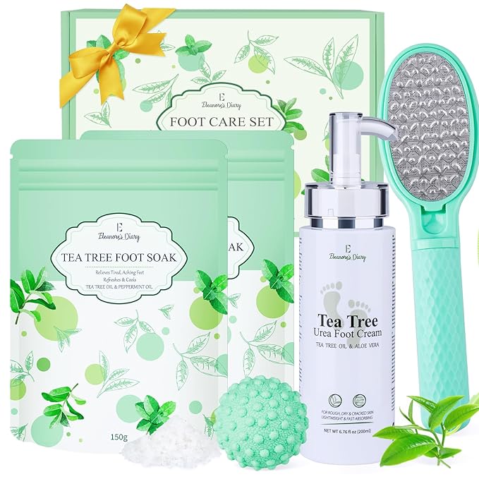 Gift Baskets for Women, Eleanore's Diary 4pcs Tea Tree Foot Soak Set-Suit for Dry Cracked Feet, Foot Care Easter Mothers Day Birthday Gifts, Spa Day Gifts Set for Mom Her Sister Friends Wife Grandma