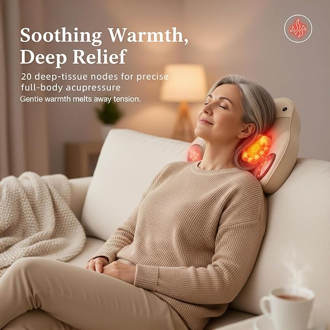 Back Massager with Heat, 4D Shiatsu Kneading Deep Tissue Electric Massager for Neck Shoulder Leg Back Pain Relief, Portable Rechargeable Cordless for Home Office Car, Gift for Men Women Mom Dad