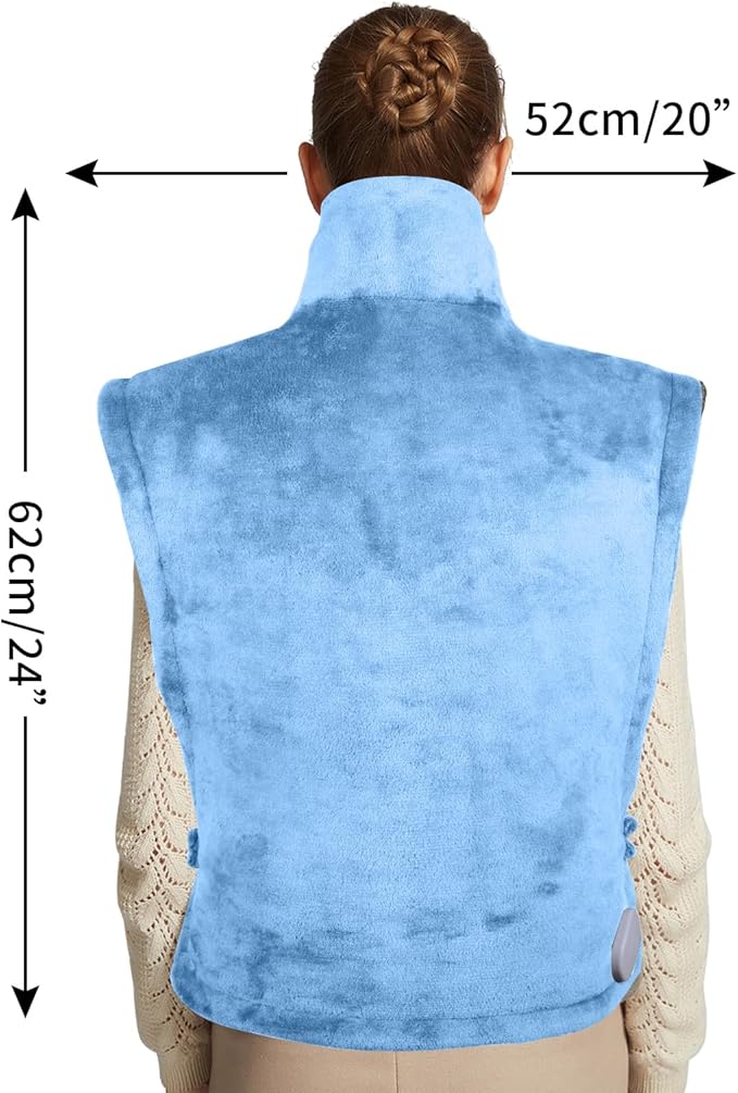 26" x 35" Flannel Neck&Shoulder&Back Heating Pad with 12 Temperature Settings& Countdown Timer,Pain Relief for Back/Neck/Shoulders/Menstrual Pain(Light Blue)