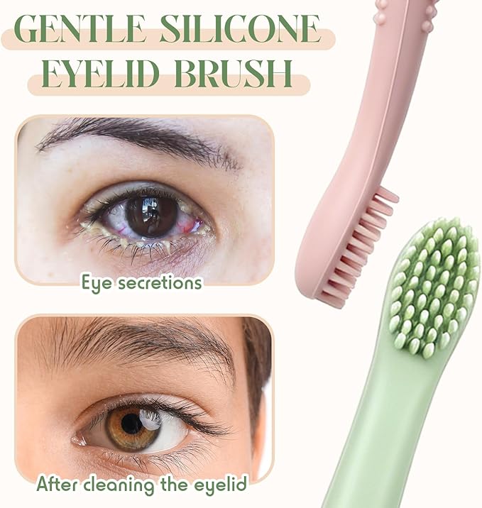 Mifoci 3 Pcs Eyelid Brush with Soft Silicone for Sensitive Eyelids, Double Ended Eyelid Margin Scrub Brush for Removes Dirt, Oil, Lid Scrub Device Deep Cleansing Eyelash Extension Prep