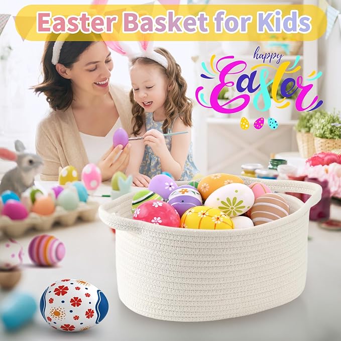 Happyiren Cute Woven Storage Basket with Handle, Baskets for Gifts Empty, Gift Baskets for Mothers Day Birthday Baby Shower Raffle Burr Fundraiser Teacher, Decorative Organizer Box for Home Refresh