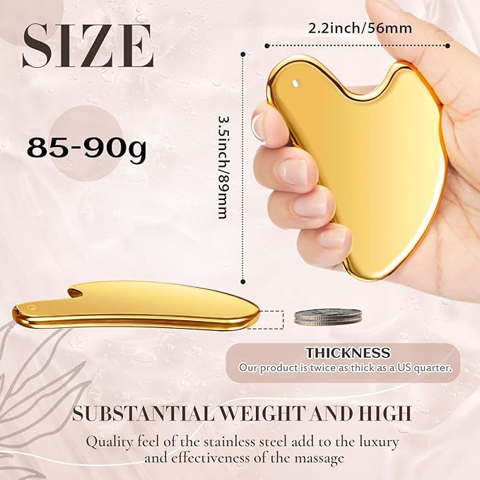 Nuanchu Stainless Steel Gua Sha Facial Tool, Metal Gua Sha for Lymphatic Drainage, Guasha Face Sculpting Double Chin Reduce with Pouch Mother Day Self Care Gift(Gold)
