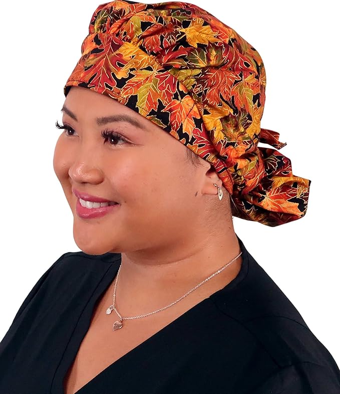Sparkling EARTH Banded Bouffant Surgical Scrub Ponytail Working Caps and Built-in Sweatband - 100% Cotton - Made in The USA