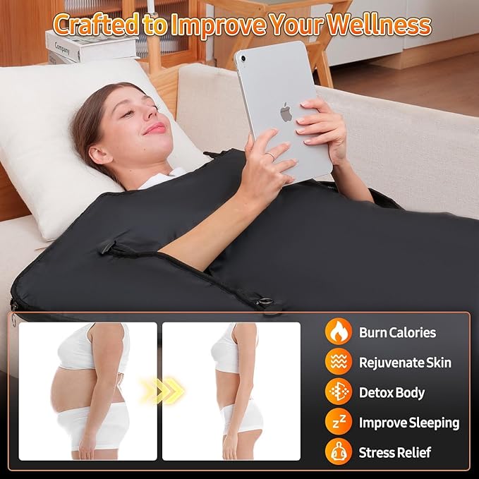 Infrared Sauna Blanket for Home: Portable Design Full Body Detox Therapy with Deep Heat Relaxation - Far Infrared Heating Adjustable 86-176℉ & 20-60 Min Timer 71 x 31.5 Inch PVC