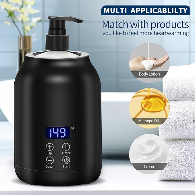 Massage Oil Warmer, Yofuly Electric Massage Oil Digital Heater with Two Oil Bottles, Portable Body Lotion Warmer Cream Heated Dispenser for SPA, Salon and Home Use, Black