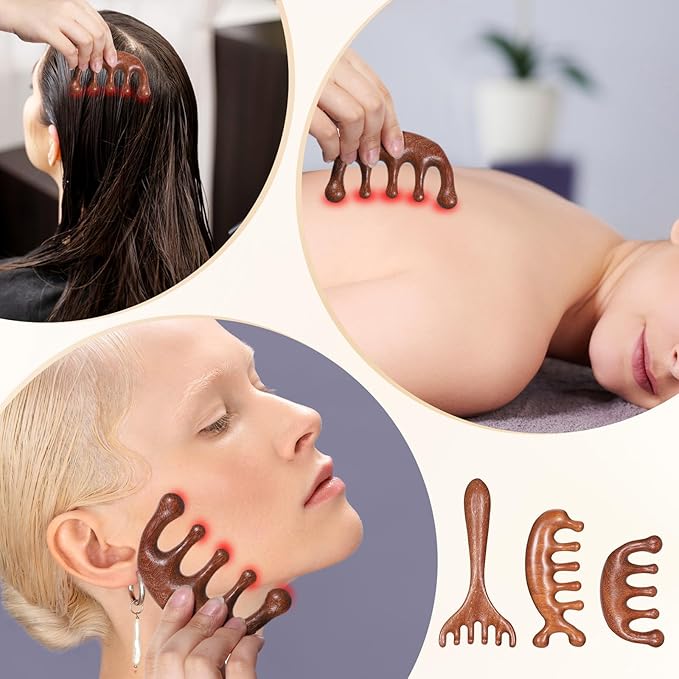 EupHHonycs 3 Pcs Wooden Head Scalp Massager Comb, Wooden Wide Tooth Comb, Head Massage Tool for Relaxation Hair, Portable Heads Scratcher Massager, Gift for Mother Sister Lover