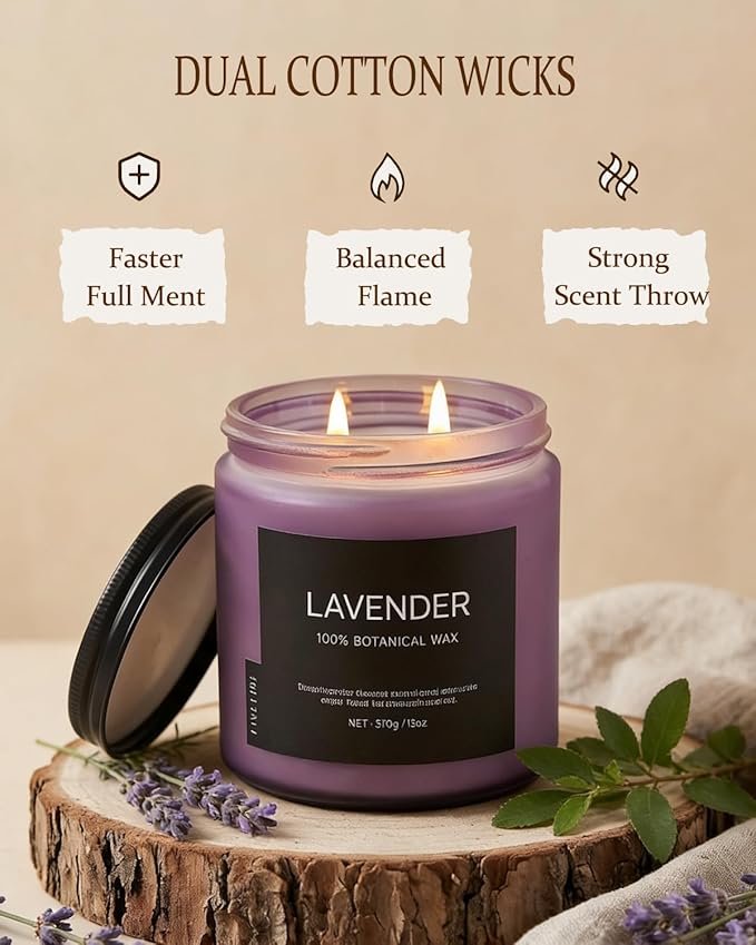 Lavender Scented Candle for Relaxation, 13oz Soy Wax Candle, 70–80 Hour Burn Time, Calming Home Fragrance, Clean Burning Candle, Gift for Women Men, Bedroom & Self Care Use