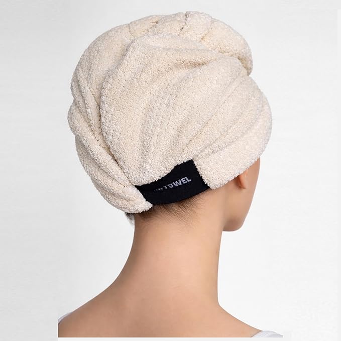 Smart Hair Towel™ – Slim Shape Microfiber Hair Wrap with Patented Elastic Band – Super Absorbent, Lightweight, Firm Fit – for Wet & Dry Hair (Charcoal Gray, Large)
