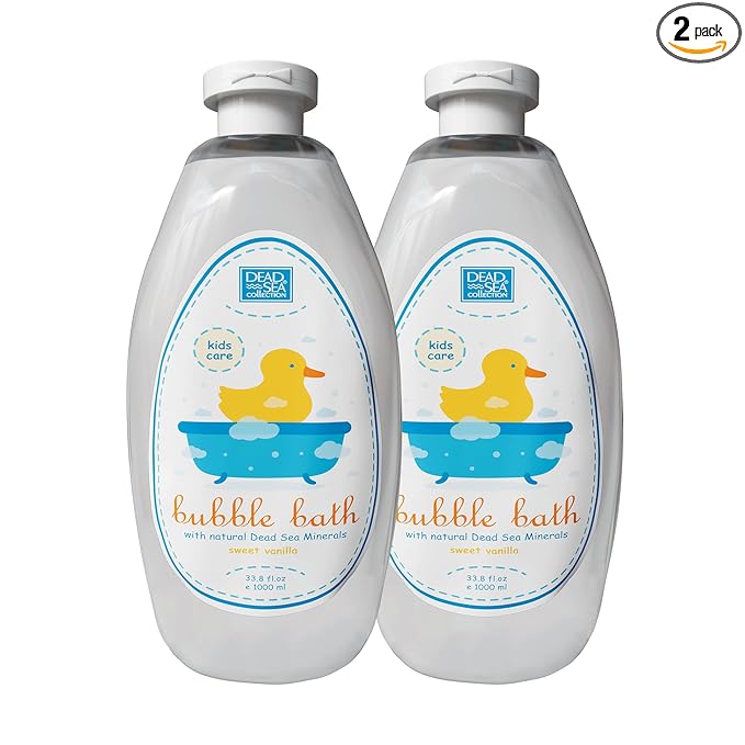 Dead Sea Collection Bubble Bath Kids with Vanilla - Cleansing and Moisturizing Liquid Bath Bubbles - Sweet Almond Oil and Pure Dead Sea Minerals - Pack of 2 Large Bottles (67.6 fl.oz)