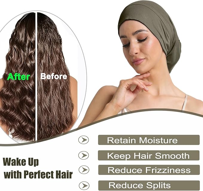 Satin Bonnet for Sleeping Night Cap, Adjustable Satin Lined Silk Bonnets Sleep Cap for Curly Hair Braids Beanie Black Women