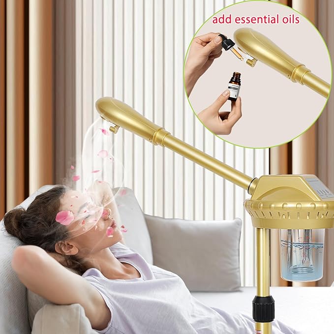 Professional Facial Steamer on Wheels,Gold Ozone Steamer for Face with 30-Minutes Timer,Spa Face Steamer for Deep Facial Cleansing (FS-03, 21-Gold)