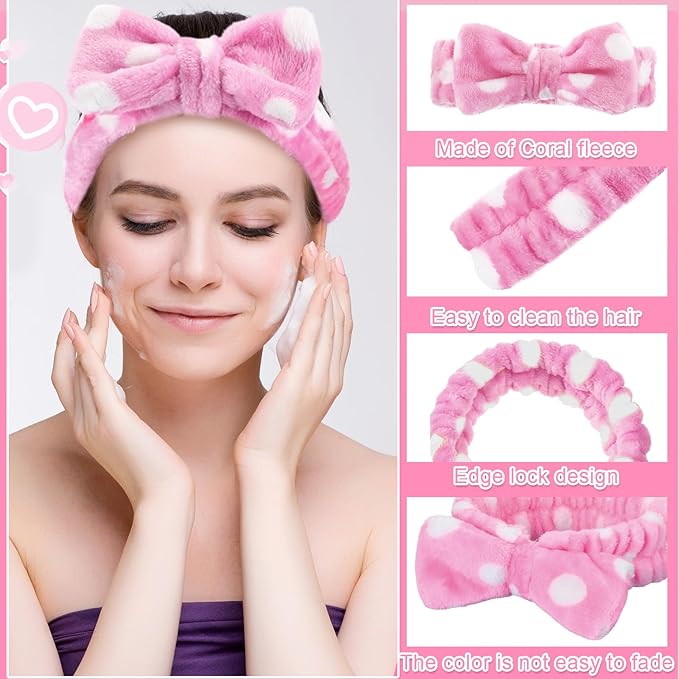 WILLBOND 24 Pieces Spa Headband Bulk Skincare Headbands Face Wash Makeup Hairband Bow Facial Washing Face Head Wraps Adjustable Soft Flannel Towel for Women Shower (Sweet)