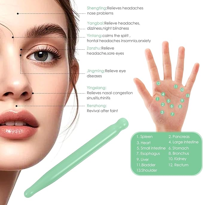 Ymapinc Jade Acupuncture Pen - Acupressure Massage Tool Gua Sha Set, Stone Acupen Facial Reflexology Tool for Muscle Release