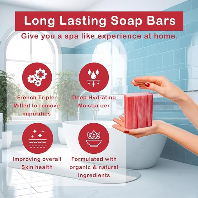 Simple Scents Australia Melon Strawberry Scented Natural Soap Bars (5 Bars), 3.5oz Moisturizing French Triple Milled Soap Bars Enriched with Shea Butter - Pure Plant Oil Bath & Body