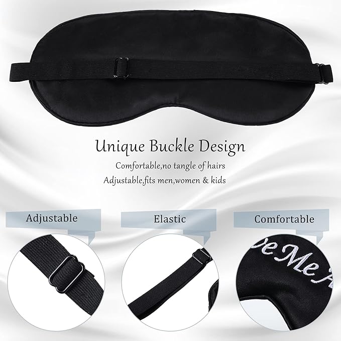 Geyoga 4 Pieces Funny Eye Mask for Sleep Soft Satin Eye Mask Blackout Blindfold with Adjustable Strap Silk Cover Out Lights for Women Men Travel, Nap, Meditation (Black with Black Words)