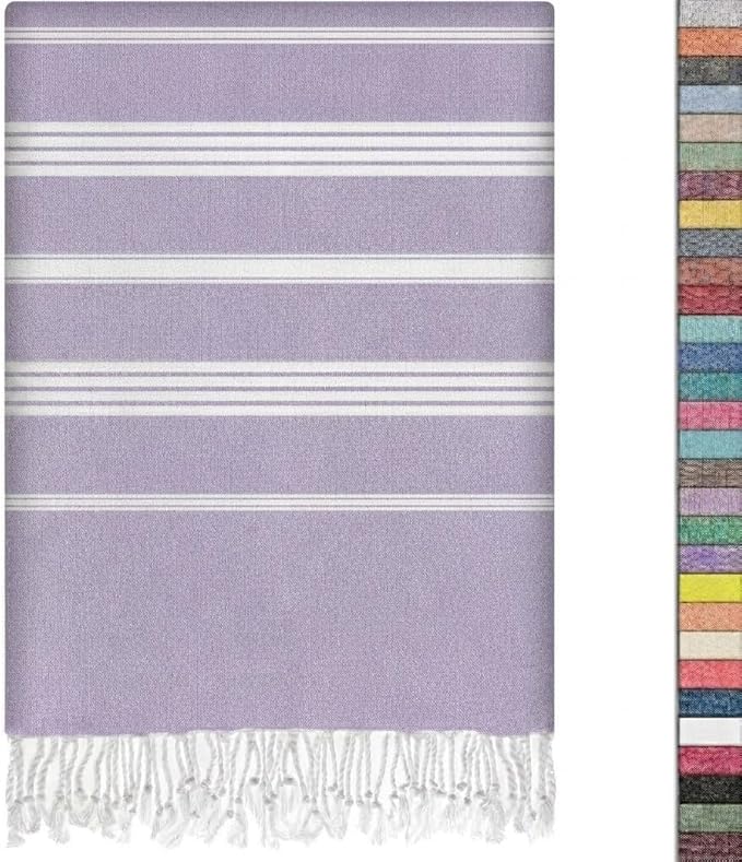 EPHESUS TOWELS Turkish Beach Towel - 38x70 inch Oversized - Sultan Design - Turkish Towel for Beach, Bath, Pool, Gym, Yoga - Prewashed, Lightweight, Quick Dry (Soft Light Lilac, Sultan)