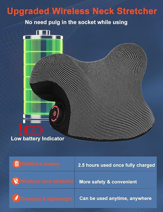 Wireless Heated Neck Stretcher for Pain Relief, Portable Cordless Neck Shoulder Cervical Traction Device with Graphene Heating Pad No Smell Magnetic Therapy Case Relaxer for Spine Alignme