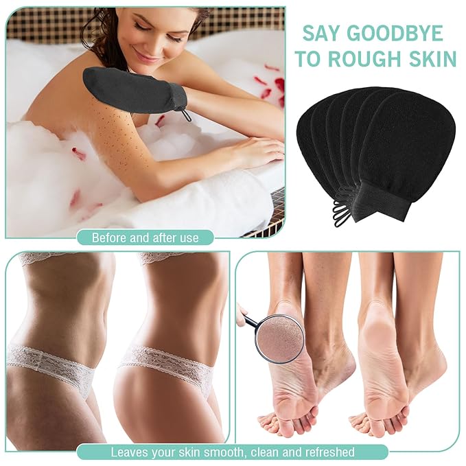 FoldTier 20 Pcs Exfoliating Glove Bulk Summer Exfoliator Mitt Body Scrubber 150d Viscose Fiber Skin Korean Scrub Mitt for Spa Massage Dead Skin Remover for Men and Women (40 Pcs,Black)