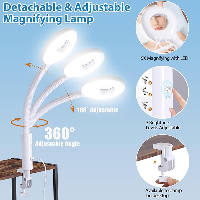 HomGarden Professional Facial Steamer 2 in 1 Steamer for Face with Hot & Cold Nozzle 5X LED Facial Steamer for Esthetician, Salon & Spa Face Beauty Equipment.