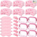 Hoteam 24 Pcs Spa Party Favors Supplies 6 Spa Headband 6 Plush Sleep Eye Mask 6 Hair Claw Clips 6 Clear Cosmetic Bags for Adult Sleepover Slumber Party Graduation Gift(Pink)