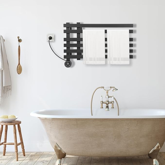 Towel Warmer Rack, 6 Bars Electric Wall Mounted Heated Towel Rack with Timer and Temperature Control, Towel Heater Hard Wired/Plug-in Hot Towel Rails for Bathroom, Grey