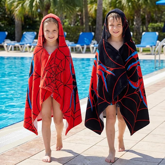Peryiter 2 Pcs Spider Hooded Towel Bath Beach Quick Dry Towels Swimming Bath Shower Pool Travel Trips Vacations Absorbent Soft Beach Blanket, 58 x 28 Inches