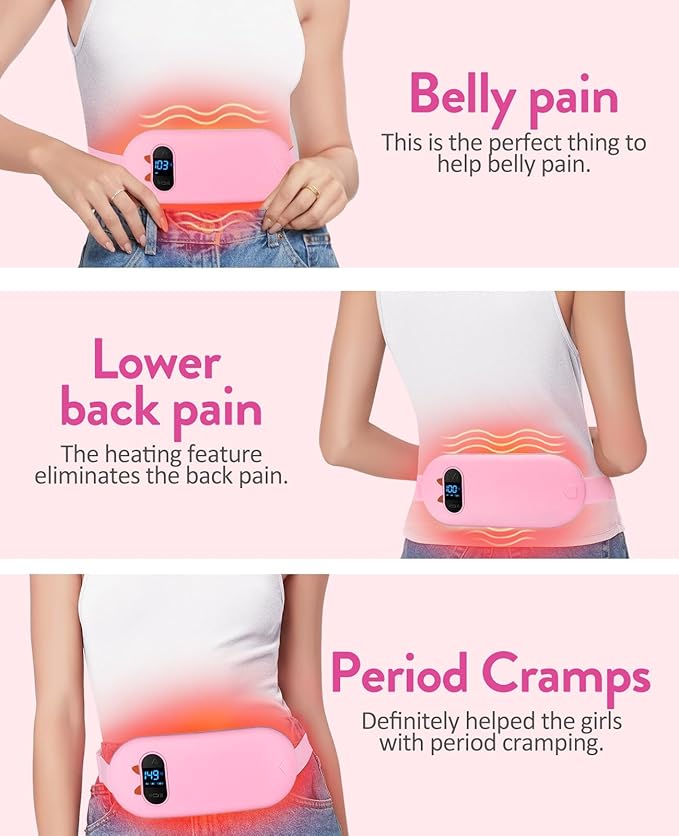 Electric Heating Pad, Portable Cordless Menstrual Heating Pad with 6 Heat Levels and 6 Massage Modes, Fast Large Heating Belly Wrap Belt for Cramps, Back Pain Relief Gifts for Women Girls Her