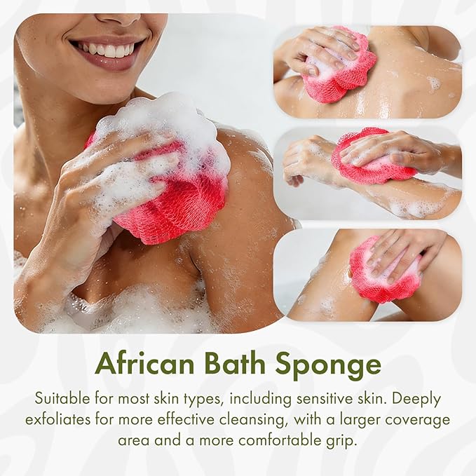 Bathway Loofah Bath Sponge, 2 Pack African Net Sponge Authentic, Exfoliating Shower Loofah Body Scrubber for Men and Women, Mesh Shower Pouf Balls for Body Wash