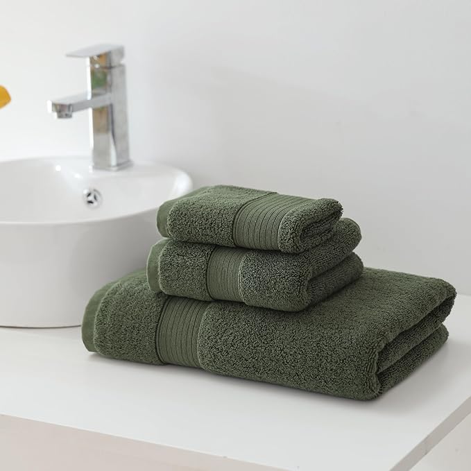 27x55 Bath Towels Set 100 Percent Cotton 650GSM Luxury Super Soft Absorbent Bathroom Towels (Olive Green,Pack of 2)