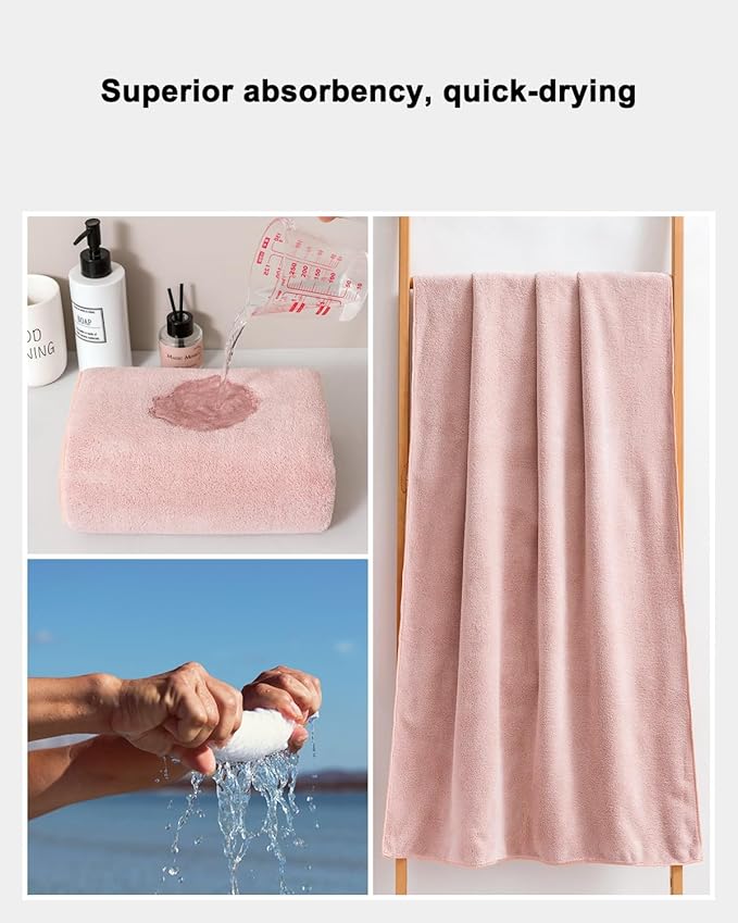 sakano 2-Piece Bath Towel Set - Ultra Soft Highly Absorbent No Fuzz Quick-Dry Microfiber Bath Sheets for Gym, Spa, and Salon -Pink, 28 x 55 inches