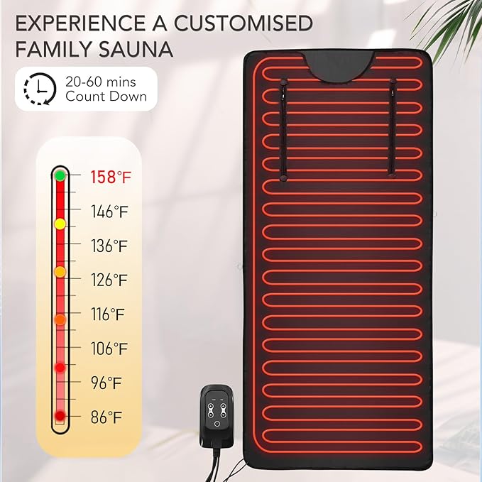Infrared Sauna Blanket for Home Use,Portable Far Infrared Home Sauna for Detox, Tension, and Relaxation,Adjustable Temperature(86℉-158℉) & 20-60 Minutes Timer, Black