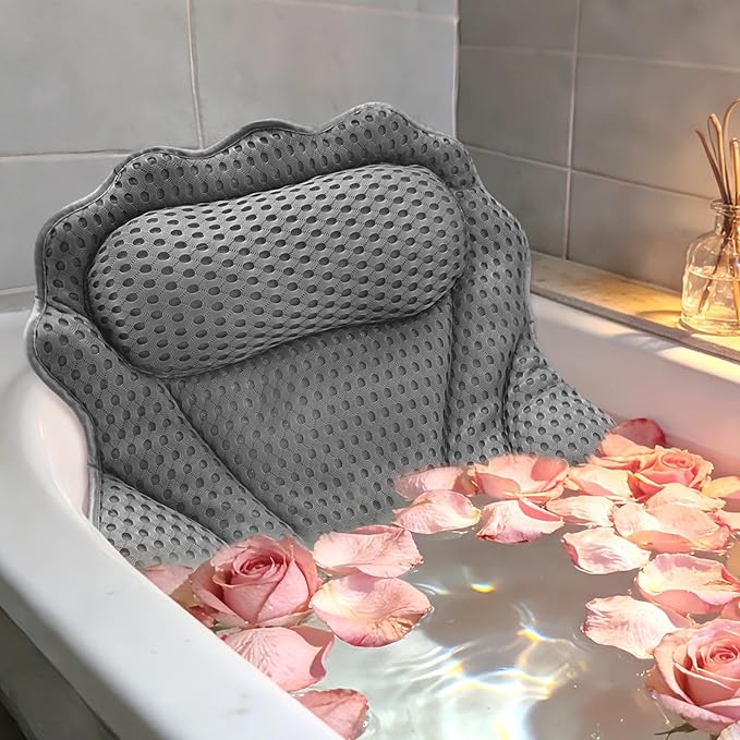 Joyibay Bath Pillow Ergonomic Luxury Bathtub Pillow with Head,Neck, Shoulder and Back Support, 4D Bath Pillows 16.5x17.3in for tub with Powerful Suction Cups, Fits All Bathtub