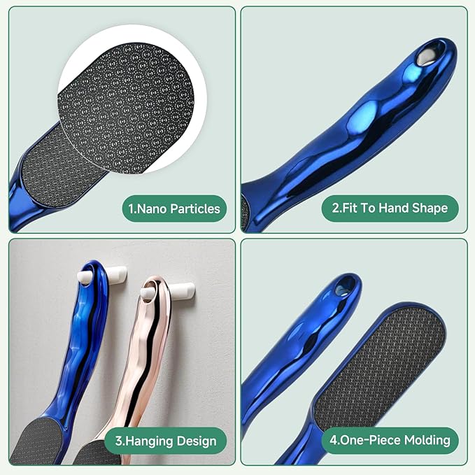 2Pcs Nano Glass Foot File,Nano-Glass Foot File,Foot Scraper for Callus Removal,Veinsgrain Foot Files (Gold+Blue)