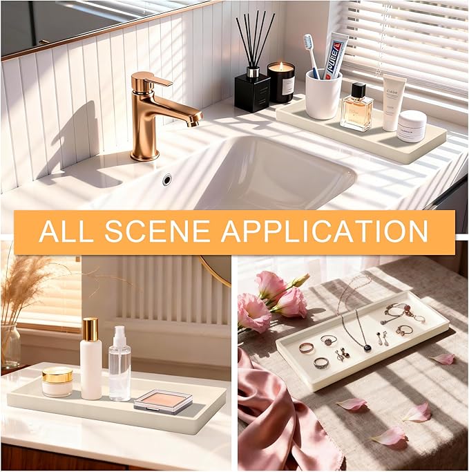 Bathroom Vanity Tray Beige, Silicone 11.8 x 5 Inch Toilet Tank Tray Decor, Extra-Large Candle Tray for Bathroom Holders and Organizers, Waterproof Perfume Tray for Dresser for Vanity, Kitchen