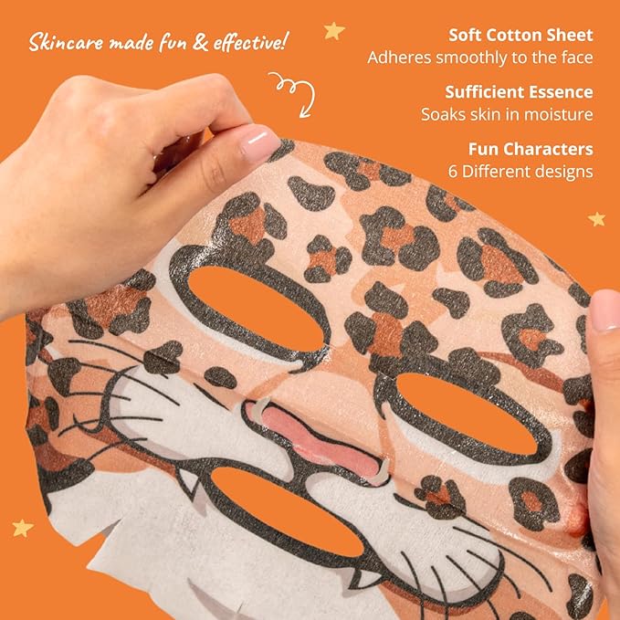 Epielle Character Face Mask Mystical Safari 12 Pack, Fun & Effective Korean Skin Care, Spa Party Favors, Mothers Day Gifts, Birthday Gifts for Women, Self Care Gifts