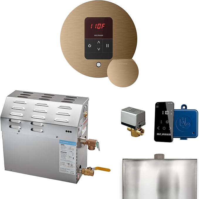 Mr Steam MS 15kW (15000W) Steam Shower Generator Package w/round iTempo Control in Brushed Bronze