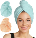 Turbie Twist 2-Pack Microfiber Hair Towel for Beauty, Travel, Gifting - Hair Wrap Turban for Straight, Wavy & Curly Hair - Premium Personal Care - Bermuda & Peach