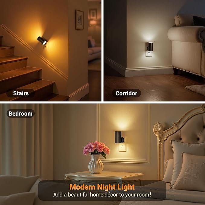 JandCase LED Night Light, Night Lights Plug into Wall with Dusk to Dawn Sensor, 5 Color Temperatures, Rotating Plug, Dimmable Nightlights, Adjustable Brightness for Bedroom Bathroom Hallway, 4 Pack