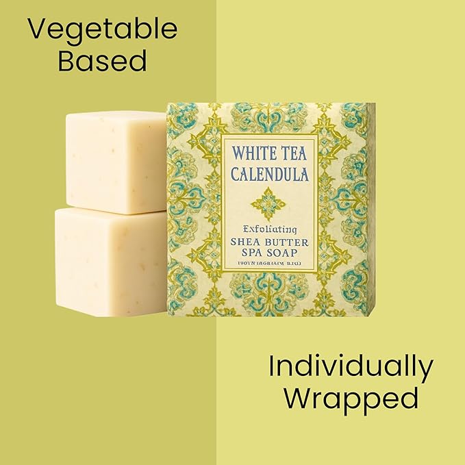 Greenwich Bay Mini Botanical Soap Bars – 12 Pack 1.9 oz Each – Individually Wrapped Guest Soaps for Airbnb, Spa, Travel, Bath – Travel Size Bar Soap Set, White Tea Calendula