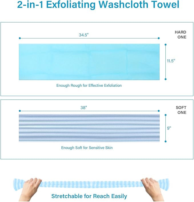 Yiclick 2PCS Exfoliating Washcloth Towel - Exfoliating Body Scrubber Exfoliator, Loofah Sponge Wash Cloth, Korean & Japanse & African Net Sponge Rag - Back Scrubber Washer (Blue)