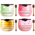 4 PCS Honey Lip Balm Pot, Honey & Strawberry & Watermelon & Apple Lime Lip Mask, Reduces Lines, Hydrate & Moisturizing Skin Care, Prevention Dry Cracked Lips Repair Treatment