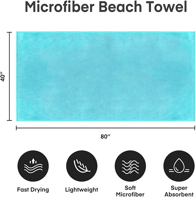 JML Microfiber Bath Sheet Towels for Adult, 2 Pack, 40" x 80", Oversized Bathroom Towel with Hanging Loop, Soft Super Absorbent, Fast Drying, Perfect for Sauna, Sport, Fitness, Yoga, Aquamarine