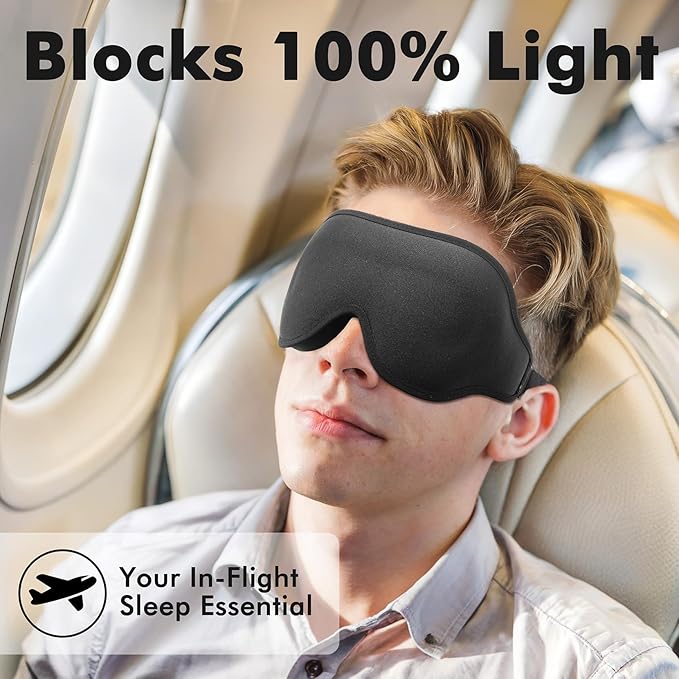 Sleep Eye Mask for Men Women, Weighted Sleeping Mask for Side Sleeper, Travel Blackout Night Blindfold Eye Shade Cover with Adjustable Strap (Obsidian)