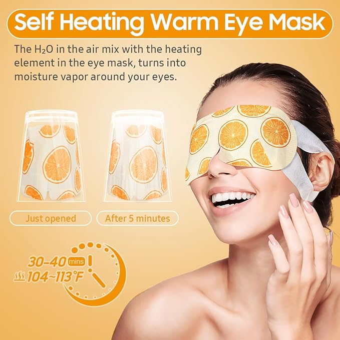 BeHoomi Steam Eye Mask, 10Packs Heated Eye Mask, Self Heating Disposable SPA Warm Compress for Eyes Sleep Mask, Travel Essentials & Relaxation Gifts for Women, Mothers Day Gifts (Orange Scent)