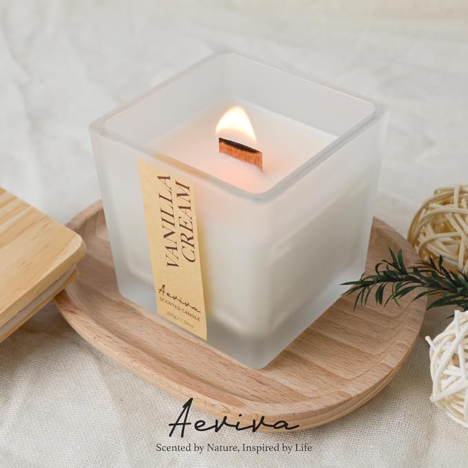 Scented Candle, 7.04 oz Vanilla Cream Aromatherapy Candle, Natural Soy Wax with Wooden Wick, Candles for Home, 45 Hours Burn Time, Scented Jar Candle Gifts