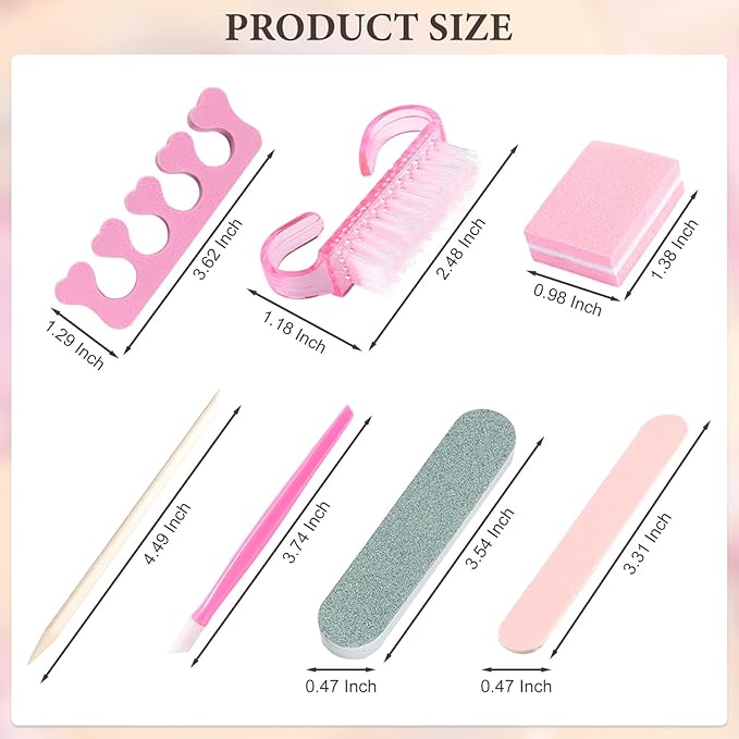 SUTOKAKA 5 Sets Manicure Prep Kit for Travel Home, Portable Basics 7 in 1 Nail Salon Pedicure Tools, Sponge Toe Finger Separators, Nail File, Cuticle Pusher, Wood Stick & Handle Grip Brush