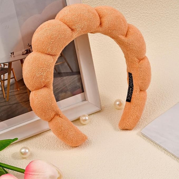 Spa Headbands for Washing Face or Facial, Makeup Headband for Women, Skincare Hair band, Puffy Terry Cloth Face Washing Head band for Maskup, Skin Treatment(Orange)